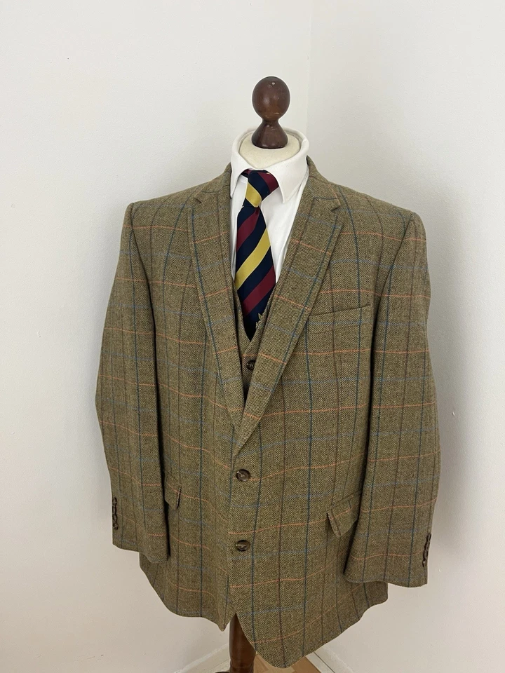 Samuel Windsor Green Herringbone Tweed Jacket & Waistcoat Windowpane Check 50R - Image 2 of 4