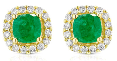 0.64ct Natürliche Diamant 14k Gelbgold Ohrstecker Mit Smaragd, HALLMARKED