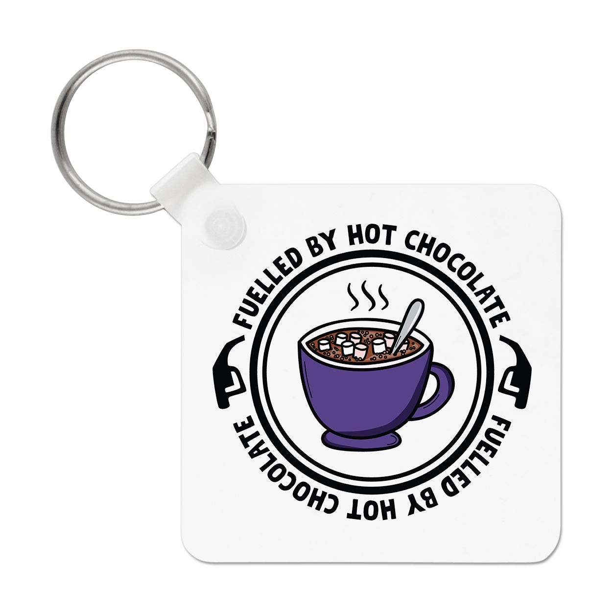 Fuelled By Hot Chocolate Keyring Key Chain Kids Childrens Mum Dad Girlfriend