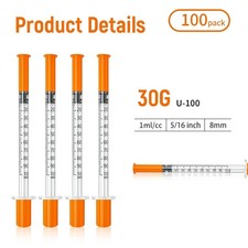 New Sealed 100 Pack 1ml Disposable Syringe, 31G 1cc 5/16 Inch