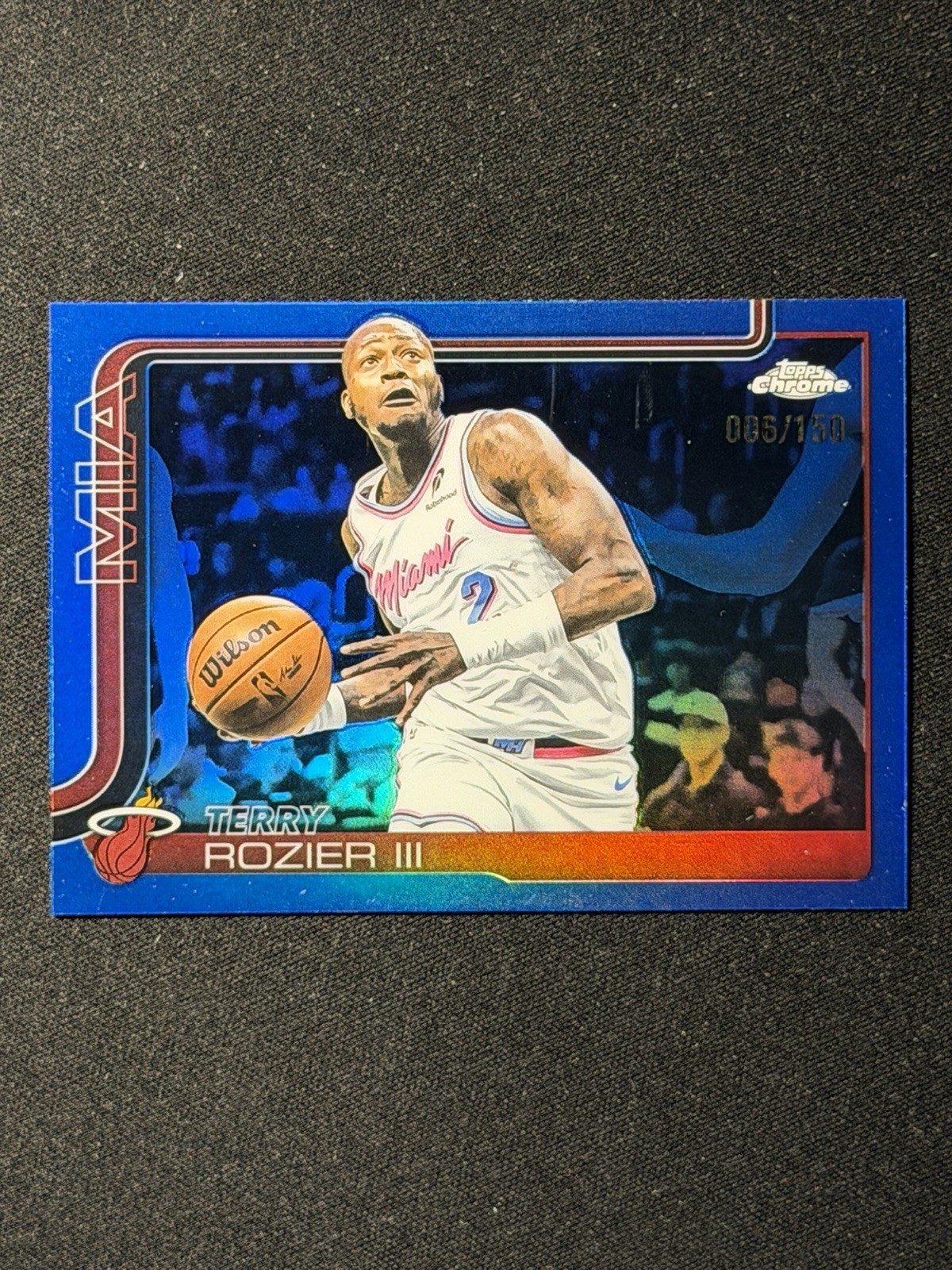 Terry Rozier III 2025-26 Topps Chrome True Blue Refractor 006/150 Heat #112