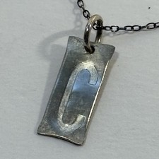 Collar Colgante Plata de Ley 925 Letra C Hecho a Mano Estampado Cadena "C" 16"