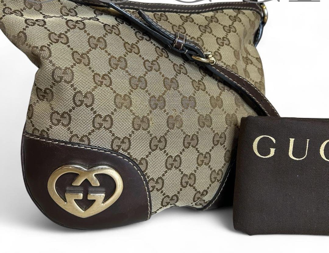 GUCCI Vintage GG Canvas Interlocking Shoulder Bag Authentic