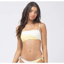 L*Space Ari Bikini Top in Yellow White Size Medium NWT