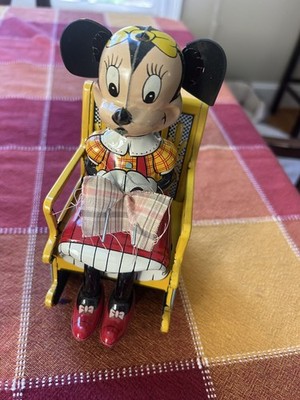 Boxed Antique Mechanical Minnie Mouse Rocking Chair Windup Disney