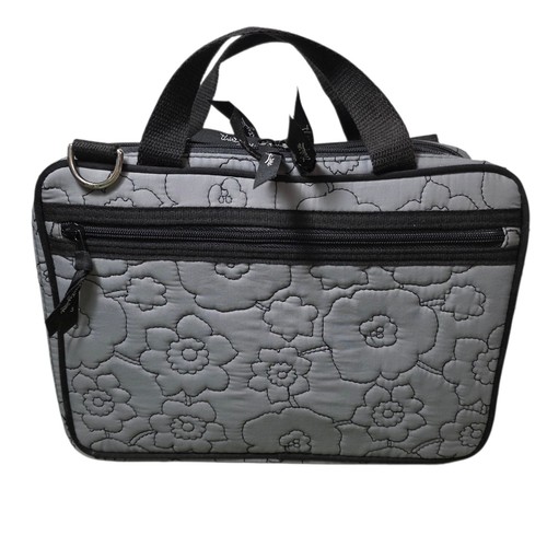 Thirty One Travel Cosmetic Makeup Toiletry Bag; Gray Quilted Poppy Flower