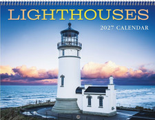 2027 Lighthouses Current Wall Calendar 12" x 9", closed; 12 x 18", open spiral