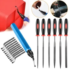 6x Needle File Set & 6-1/2" Deburring Chamfer Tool for Metal Brass Plastic Pipes
