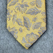 Paul Fredrick Silk Tie Yellow Gray Floral Pattern Classic Width