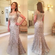 Elegant Lace Mermaid Mother of the Bride Dresses Short Sleeve Wedding Guest Gown