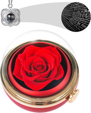 Rotating Preserved Real Rose Gift Box with I Love You Necklace   Spherical Etern