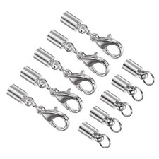 Leather Cord End Cap with Lobster Claw Clasps 3.5mm ID Silver Tone 5-Pieces