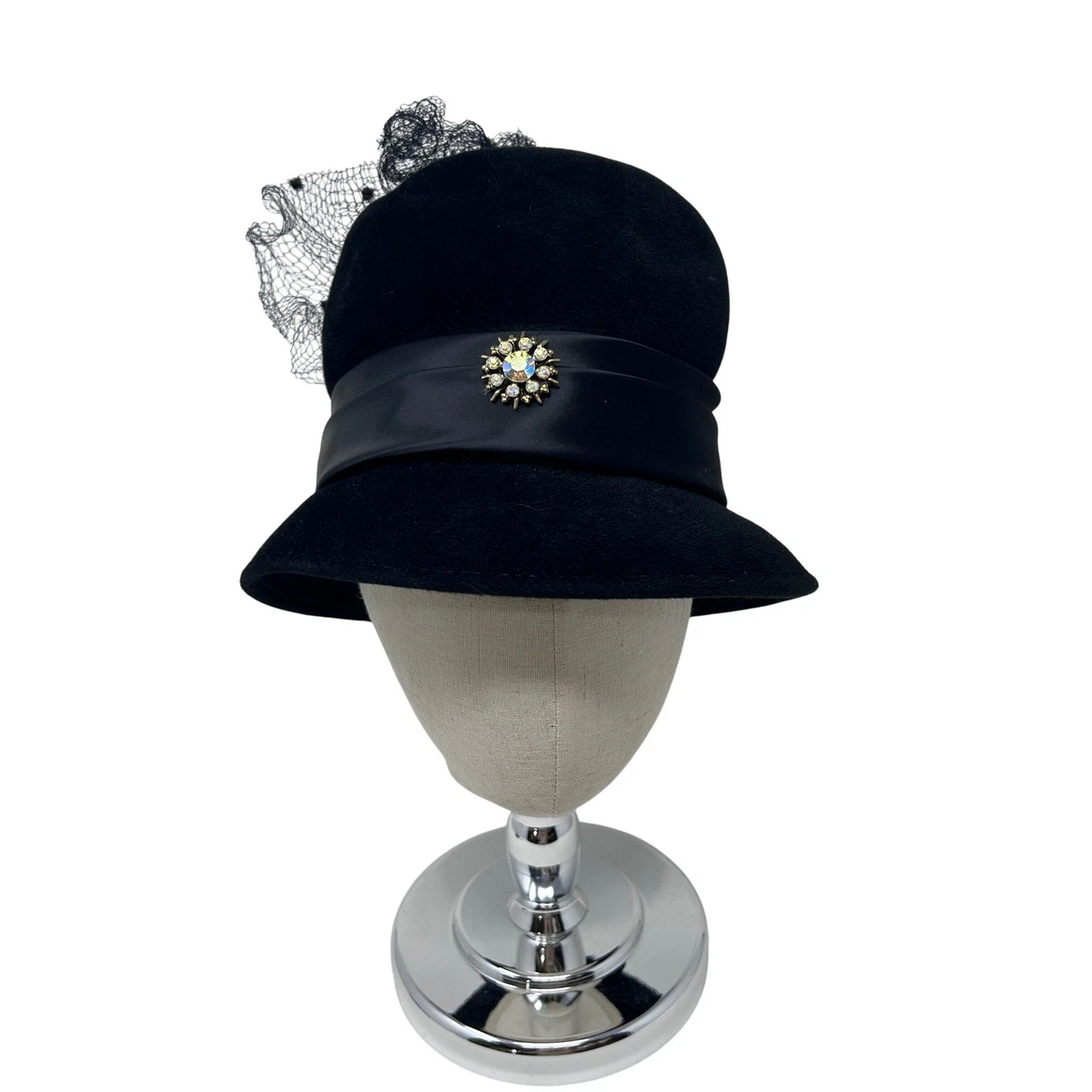 Vintage Merrimac Peachbloom Velour Black‎ Fur Felt Cloche Hat Rhinestone Veil Peachbloom Velour - Etsy main image 3
