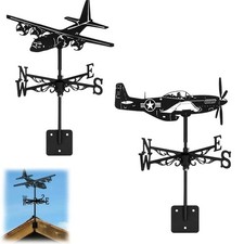 Fighter Jet Weather Vane Metal Airplane Wind Direction Indicator Outdoor Garden