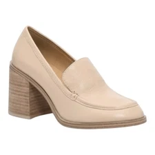 Crown Vintage Women’s Caitlun Leather Beige Chunky Block Heel Pump Size 8.5M