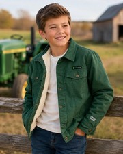 John Deere Durable Tough Sherpa Lined Jacket Youth L 10/12 Green Workwear