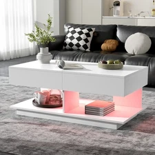 LED Coffee Table Side End Table Extendable Sliding Top w/ Hidden Storage