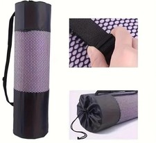 Breathable Yoga Mat Mesh Bag with Shoulder Strap Durable Oxford Fabric Black