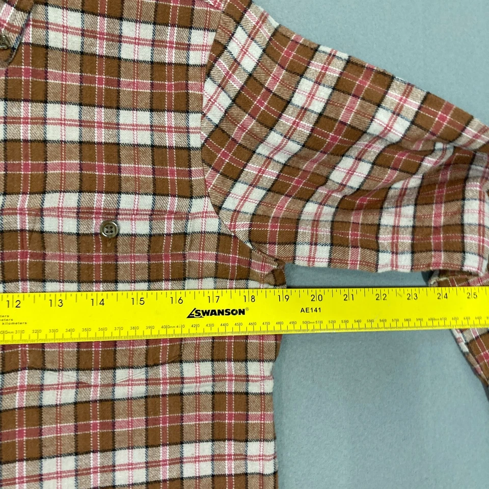 Camisa de franela vintage Sears manga larga a cuadros niños talla 16 años 70 80 marrón adolescente Foto 4 de 4