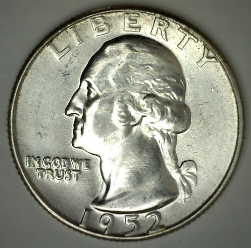 1952 BU Washington Quarter Uncirculated Twenty Five Cents Silver Coin