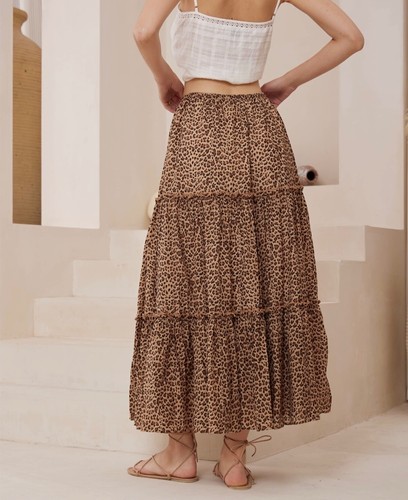 Iris Maxi Leopard Tiered Skirt | Boho Style | Elastic Waist | Lightweight Cotton - Picture 3 of 3