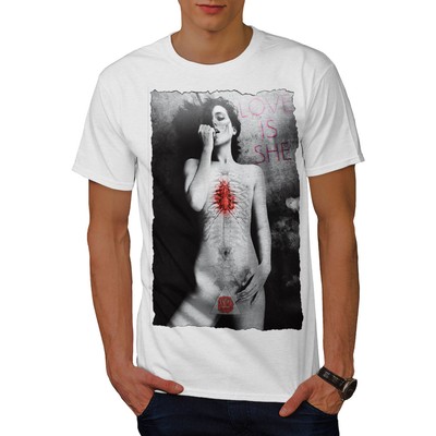 Wellcoda Girl Nude Love She Sexy Mens T-shirt, Naked Graphic Design Printed  Tee 