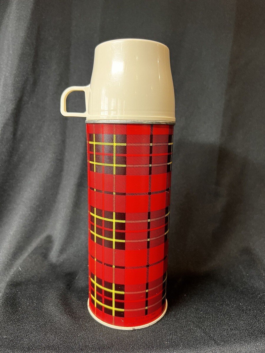 Vintage Red and Yellow Plaid 1-Pint Glass Thermos