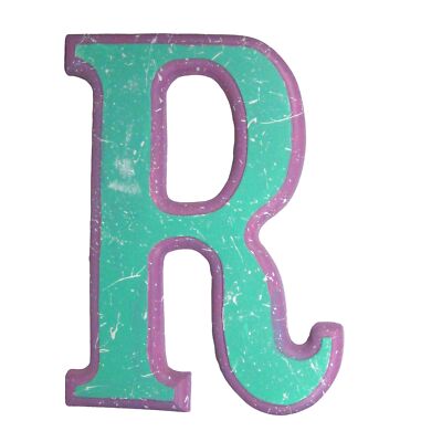 Plaster Letter Initial R Hand Painted Splatter Rustic Purple Farmhouse 10 inch