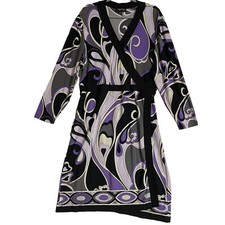 My Size Womens Dress Plus Size M Purple Black Graphic Wrap Long Sleeve Stretch