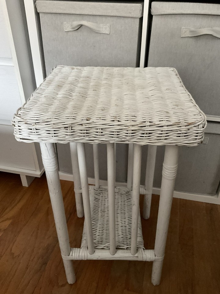 Vintage White Wicker Table eBay