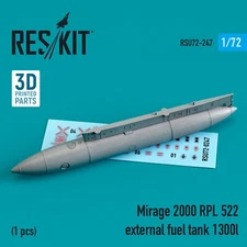 Mirage 2000 RPL 522 Fuel Tank 1300lt 1/72 3D Print ResKit RSU72-0247