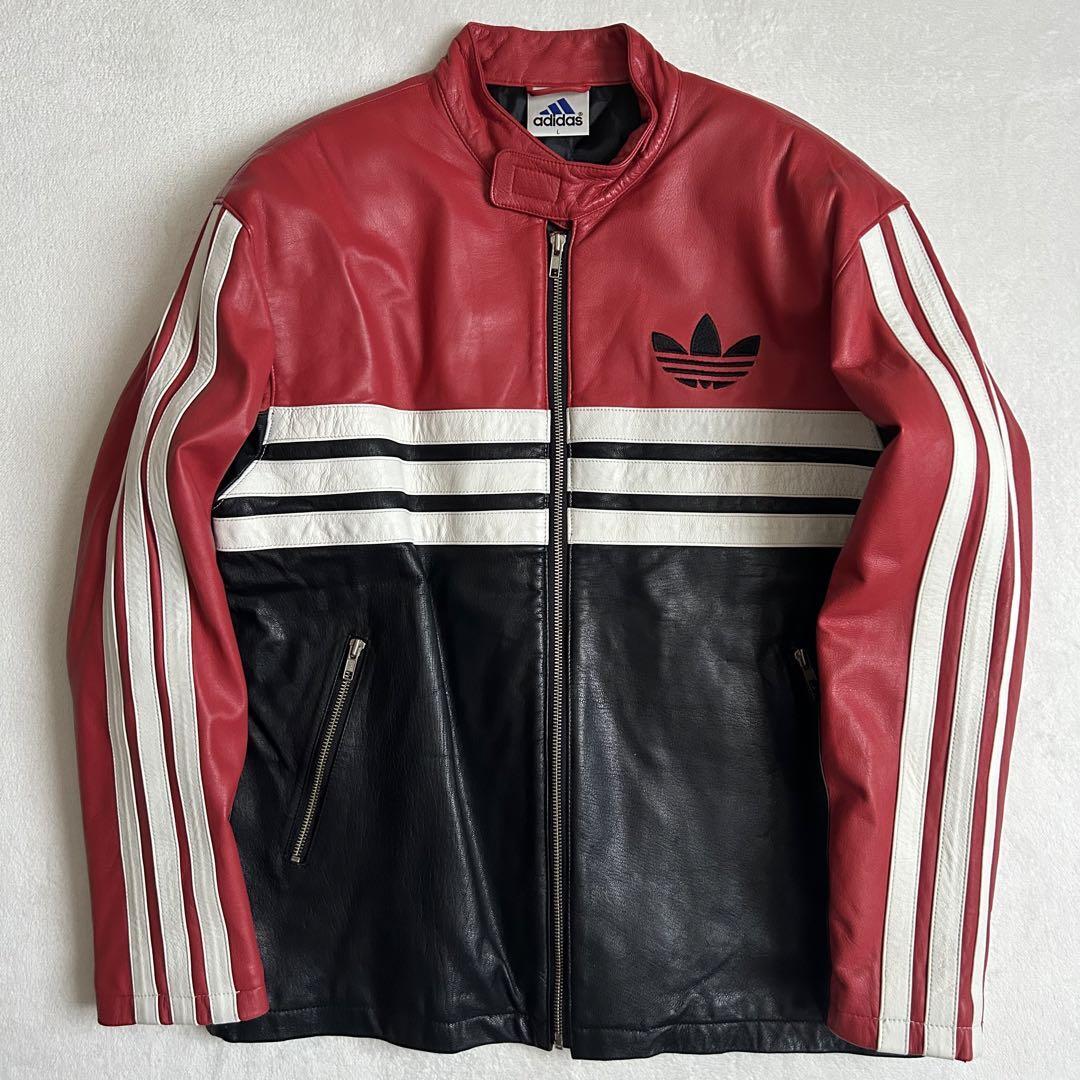80s Adidas Leather Jacket ation L Descente Sheep Leather Black 