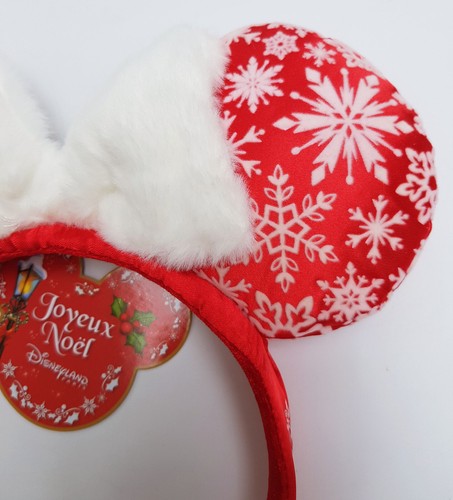 Disneyland Paris Disney Parks Xmas Minnie Mouse Ears Headband Red Snowflake Fur - Picture 5 of 15