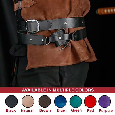 Medieval Genuine Leather Double Wrap Sword Belt with Adjustable Frog, in 3 size