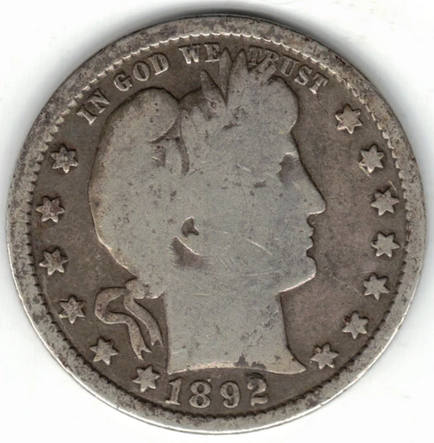 1892 BARBER QUARTER in VERY GOOD condition ~ FULL RIMS ~ SEE THE SCAN   stk a-1