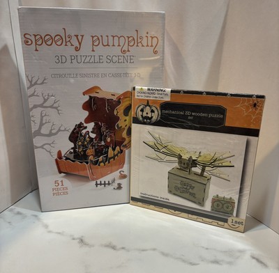 NEW HALLOWEEN SPOOKY PUMPKIN 3D PUZZLE SCENE  51 PIECES MECHANICAL 3D WOODEN