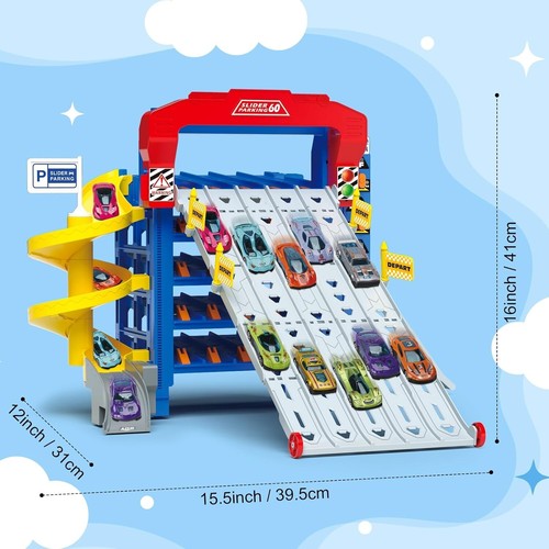 Interactive Sliding Multi-Level Car Parking Set with 10 Cars - So Much Fun! - Picture 10 of 14