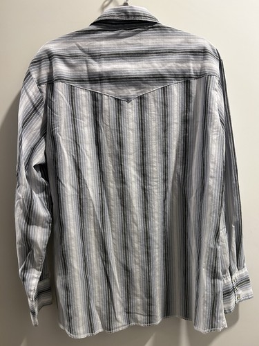 Wrangler Pearl Snap Shirt Mens Large Striped Cowboy Western Rodeo 75201AA Grey - Picture 5 of 10