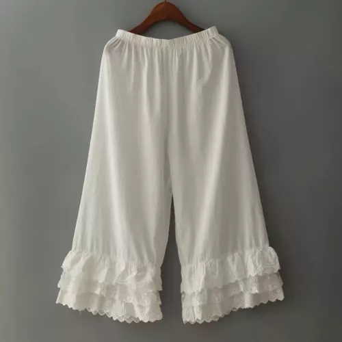 Pantalones para mujer de algodón de pierna ancha recta pantalones de encaje en capas informales japoneses - Imagen 2 de 25