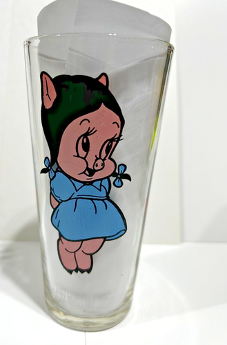 1973 PEPSI LOONEY TUNES PETUNIA PIG GLASS WHITE LETTERING BROCKWAY