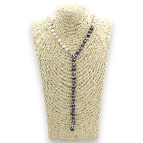 Collana di Perle Scaramazze Bianche, Rosa e Grigie, L 58 + 28 cm ca. Lunghezza r - Foto 6 di 9