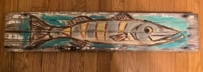 Acrylic Hand Painted  Fish On Stressed wood By Artist Brooksie 32 long