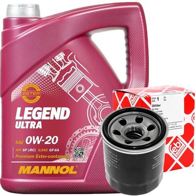FEBI ÖLFILTER + 5L 0W20 MANNOL MOTORÖL passend für HYUNDAI ATOS i10 i20 i30 KIA