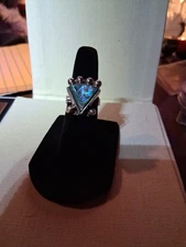 925 Sterling Silver And Alabone Ring. 1940's Mexico Size 6