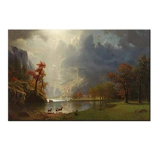 Hand painted Oil painting Sierra Nevada Deer Landscape Albert Bierstadt Canvas A