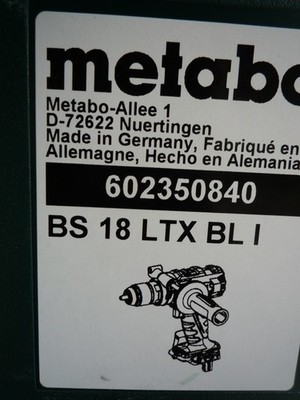 METABO BS 18 LTX BL I   Akku-Bohrschrauber ohne Akku / Ladegerät