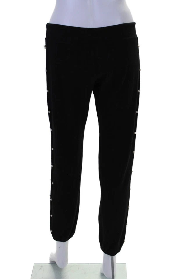 Pantalones deportivos Monrow para mujer con cuentas con cordón cintura tiro bajo cónicos negros talla XS Foto 3 de 4