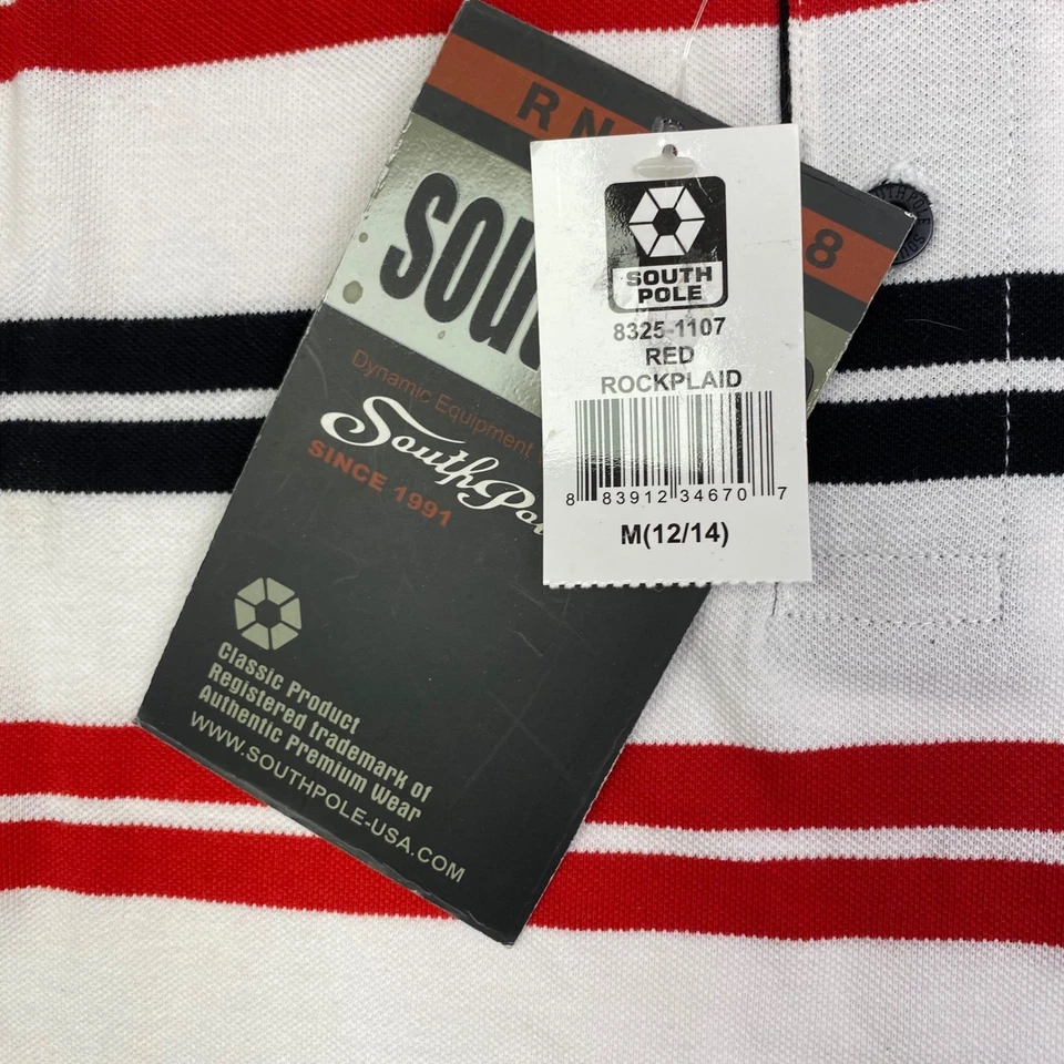 Polo Southpole Kids M 12-14 Rojo Negro Blanco Rayas Gráfico Dorado Foto 4 de 4