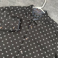 Ted Baker Shirt Mens Medium 5 Black Geometric Long Sleeve Button Up Casual