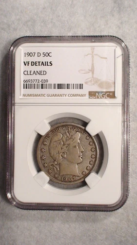 1907 D NGC VERY FINE BARBER HALF PRETTY 50C SILVER COIN BUY IT NOW!